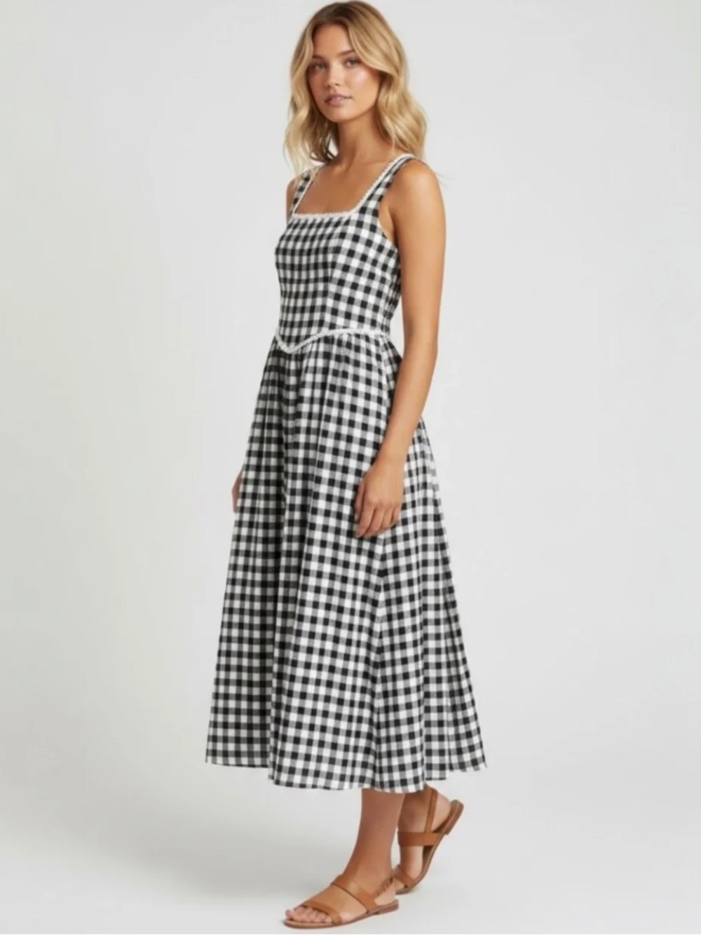 Wayf Black and White Gingham Midi Sundress